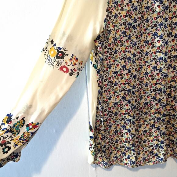 Derek Lam 10 Crosby Nehru Long-Sleeve Floral Silk Blouse Top Size 0 - Picture 6 of 10